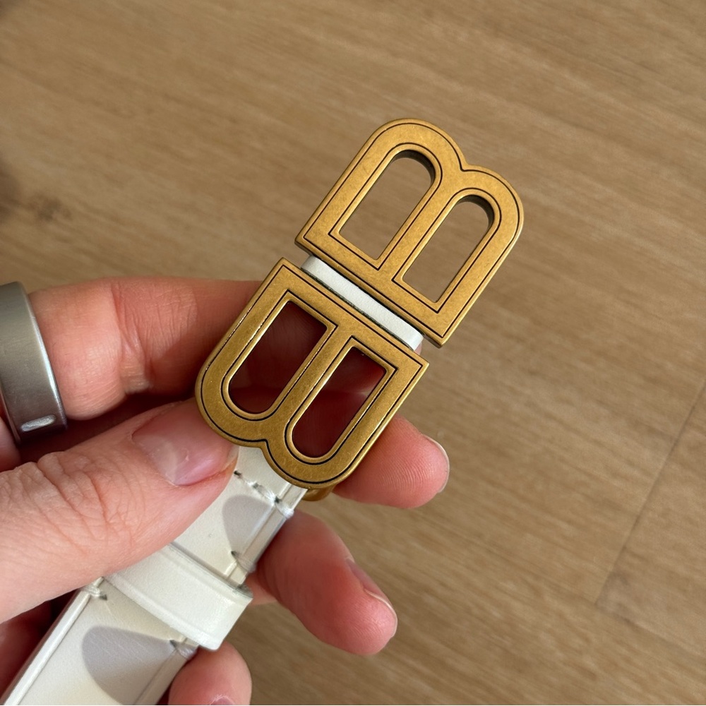 Balenciaga White Belt with Gold Logo Buckle - Picture 5 of 7
